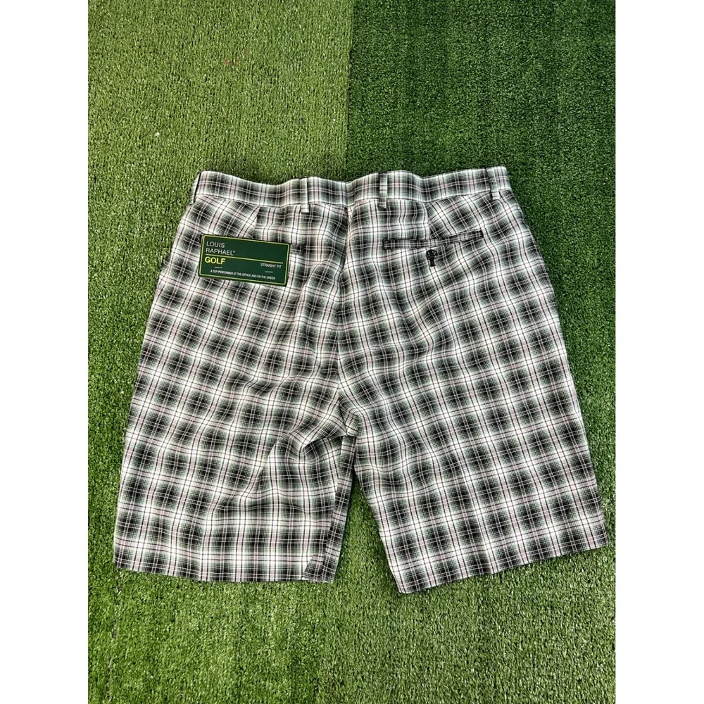 NWT Louis Raphael Golf Shorts Mens 38 Green Black Bradenton Plaid‎ Flat Front